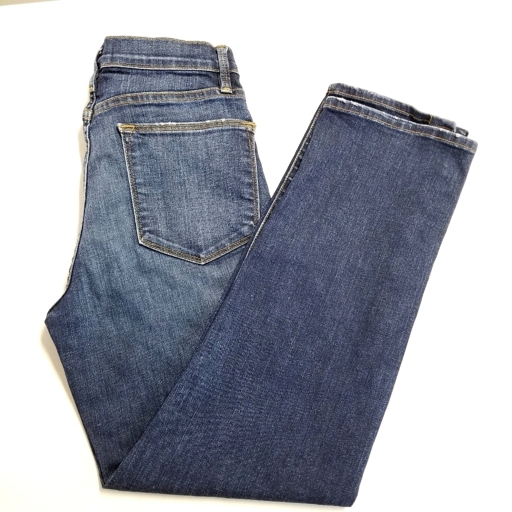 Frame Meribel Women's Le High Straight Leg Snap Buttons Hem Dark Wash Jeans, 27 - Picture 3 of 13